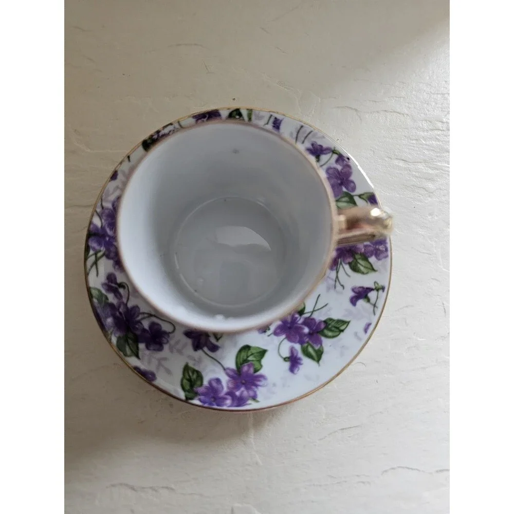 Vintage Inarcho Purple Floral Chintz Demitasse Cup And Saucer
